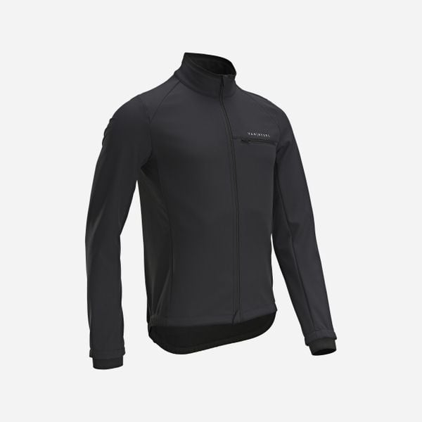 Kurtka rowerowa szosowa męska Van Rysel Discover zimowa. Czarne kurtki VAN RYSEL, na zimę, m, bez wzorów, z materiału, bez kaptura. Za 149.99 zł.