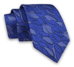 Granatowo-Niebieski Elegancki Męski Krawat -ALTIES- 7cm, Stylowy, Klasyczny, w Listki, Liście. Niebieskie krawaty i muchy Alties, bez wzorów, z tkaniny. Za 49.00 zł.