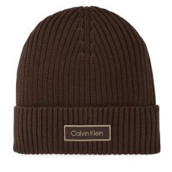 Czapka Calvin Klein. Brązowe czapki zimowe CALVIN KLEIN, bez wzorów. Za 169.99 zł.