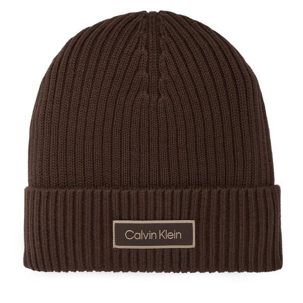 Czapka Calvin Klein. Brązowe czapki zimowe CALVIN KLEIN, bez wzorów. Za 169.99 zł.