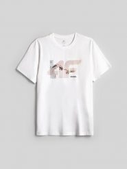 4F T-shirt regular z nadrukiem męski - biały XXL. Białe t-shirty 4F, m, bez wzorów, z bawełny, bez kołnierzyka, bez ramiączek. Za 69.99 zł.