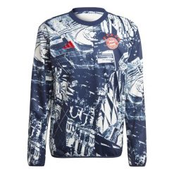Bluza przedmeczowa Bayern Munich. Białe bluzy Adidas, bez wzorów, bez kaptura. W wyprzedaży za 404.00 zł.