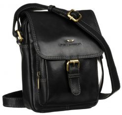 Skórzana torba męska w stylu vintage — Peterson. Czarne torby na ramię Peterson, bez wzorów, ze skóry, na ramię, bez dodatków. Za 239.99 zł.