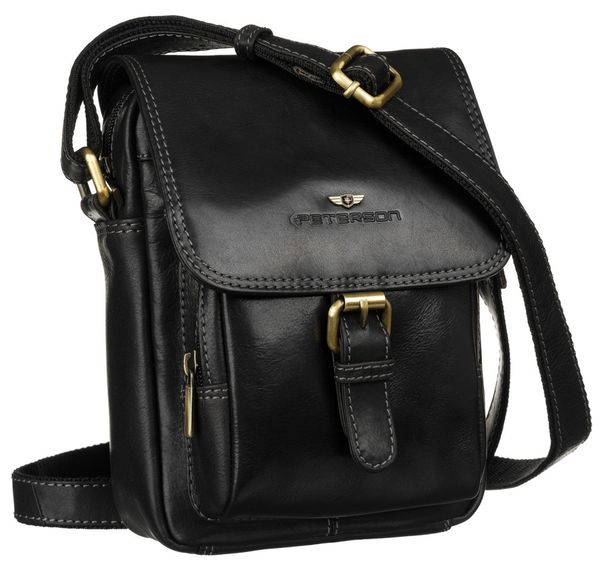 Skórzana torba męska w stylu vintage — Peterson. Czarne torby na ramię Peterson, bez wzorów, ze skóry, na ramię, bez dodatków. Za 239.99 zł.