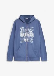 Bluza rozpinana z kapturem, z czystej bawełny. Niebieskie bluzy bonprix, m, bez wzorów, z bawełny, z kapturem. Za 149.99 zł.