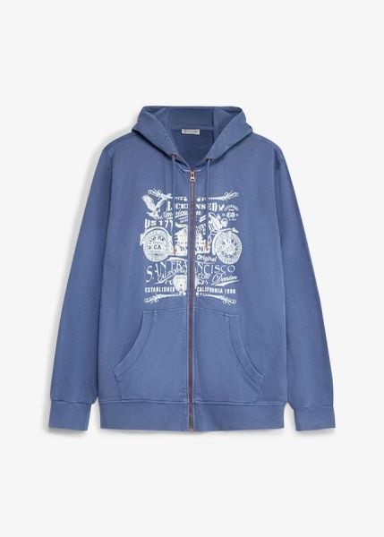 Bluza rozpinana z kapturem, z czystej bawełny. Niebieskie bluzy bonprix, m, bez wzorów, z bawełny, z kapturem. Za 149.99 zł.