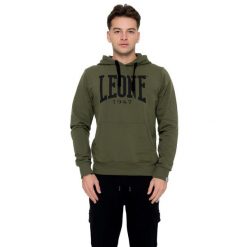 Bluza z bawełna z kaptur na trening na czas wolny. Zielone bluzy LEONE 1947 APPAREL, bez wzorów, z bawełny, bez kaptura. W wyprzedaży za 120.78 zł.