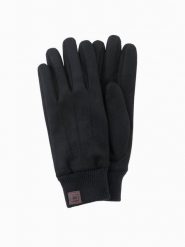 Męskie rękawiczki z ekozamszu ze ściągaczem – czarne V1. Czarne rękawiczki Ombre Clothing, z aplikacjami, z elastanu. W wyprzedaży za 82.49 zł.