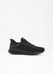 Wsuwane seakersy marki Skechers z pianką memory. Czarne buty sportowe casual bonprix, bez wzorów, bez zapięcia. Za 329.99 zł.