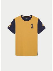 Hackett London Koszulka w kolorze żółto-granatowym rozmiar: XL. Niebieskie bezrękawniki Hackett London, xl, bez wzorów, z bawełny, bez kołnierzyka, bez ramiączek. Za 145.94 zł.