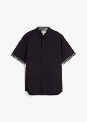 Koszula z krótkim rękawem z wiskozy, Slim Fit. Czarne koszule bonprix, l, bez wzorów, z wiskozy, bez kołnierzyka, bez ramiączek. Za 32.99 zł.