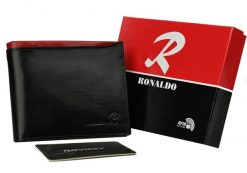 Portfel męski czarny z czerwoną wstawką Ronaldo N992-VT BLACK-RED. Czarne portfele RONALDO, bez wzorów, ze skóry. Za 35.75 zł.
