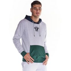 Trójkolorowa bluza z kapturem College dla mężczyzn. Szare bluzy LEONE 1947 APPAREL, l, bez wzorów, z tkaniny, z kapturem. Za 109.99 zł.