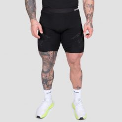 Szorty męskie fitness bezszwowe slim czarne Static. Czarne krótkie spodenki sportowe GYMBEAM, m, bez wzorów, z elastanu. Za 109.90 zł.