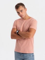 T-shirt męski bawełniany BASIC - różowy V9 - Rozmiar: XL. Czerwone t-shirty Ombre Clothing, m, bez wzorów, z bawełny, bez kołnierzyka, bez ramiączek. W wyprzedaży za 19.99 zł.