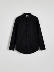 Koszula slim z bawełny egipskiej - czarny. Czarne koszule Reserved, l, bez wzorów, z bawełny, bez kołnierzyka, bez ramiączek. Za 139.99 zł.