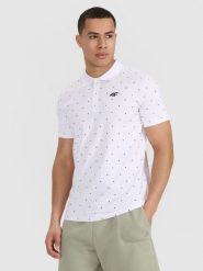 4F Koszulka polo regular z nadrukiem męska - biała XXL. Białe koszulki polo 4F, m, bez wzorów, z bawełny, bez kołnierzyka, bez ramiączek. Za 89.99 zł.