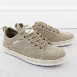 Półbuty męskie espadryle khaki Nowacki 0017-E. Brązowe eleganckie półbuty Nowacki, bez wzorów, z materiału, bez obcasa, bez zapięcia. Za 119.99 zł.