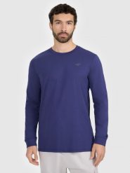 4F Longsleeve regular gładki męski - granatowy S. Niebieskie bluzki z długim rękawem 4F, m, bez wzorów, z bawełny, bez kołnierzyka, bez ramiączek. W wyprzedaży za 39.99 zł.