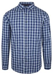Koszula Casualowa, Granatowa w Kratkę z Kiszonką, Bawełniana, Długi Rękaw -PAKO JEANS. Niebieskie koszule Pako Jeans, l, bez wzorów, z bawełny, bez kołnierzyka, bez ramiączek. Za 175.00 zł.