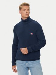 Tommy Jeans Golf Badge DM0DM19434 Granatowy Slim Fit. Niebieskie golfy Tommy Jeans, m, bez wzorów, z jeansu, bez kołnierzyka, bez ramiączek. Za 269.99 zł.
