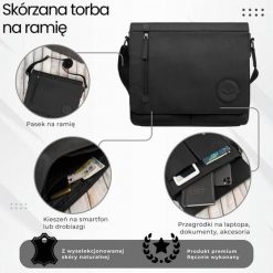 Męska czarna torba na ramie ze skóry naturalnej vintage Paolo Peruzzi T-147-HBL. Czarne torby na ramię bez wzorów, ze skóry, na ramię, bez dodatków. Za 359.00 zł.