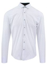 Męska Koszula, Taliowana (Slim Fit) - Rigon - Biała w Drobny Wzór. Białe koszule Rigon, m, bez wzorów, z bawełny, bez kołnierzyka, bez ramiączek. Za 139.00 zł.
