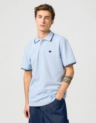 WRANGLER MĘSKA KOSZULKA POLO SHIRT NIAGARA MIST 112362830. Koszulki polo Wrangler, m, bez wzorów, bez kołnierzyka, bez ramiączek. Za 89.99 zł.