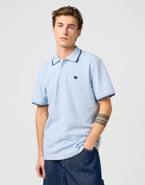 WRANGLER MĘSKA KOSZULKA POLO SHIRT NIAGARA MIST 112362830. Koszulki polo Wrangler, m, bez wzorów, bez kołnierzyka, bez ramiączek. Za 89.99 zł.