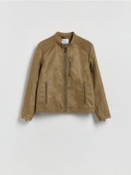 Kurtka biker z imitacji zamszu - jasny zielony. Zielone kurtki Reserved, l, bez wzorów, bez kaptura. Za 259.99 zł.