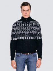 Sweter męski ze skandynawskim wzorem granatowy Kevino 403. Niebieskie swetry nierozpinane BIG STAR, l, bez wzorów, z dzianiny, bez kołnierzyka, bez ramiączek. Za 229.99 zł.