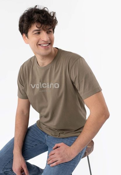 T-shirt z napisem, Comfort Fit, T-TOL. Brązowe t-shirty Volcano, m, bez wzorów, z bawełny, bez kołnierzyka, bez ramiączek. Za 69.99 zł.