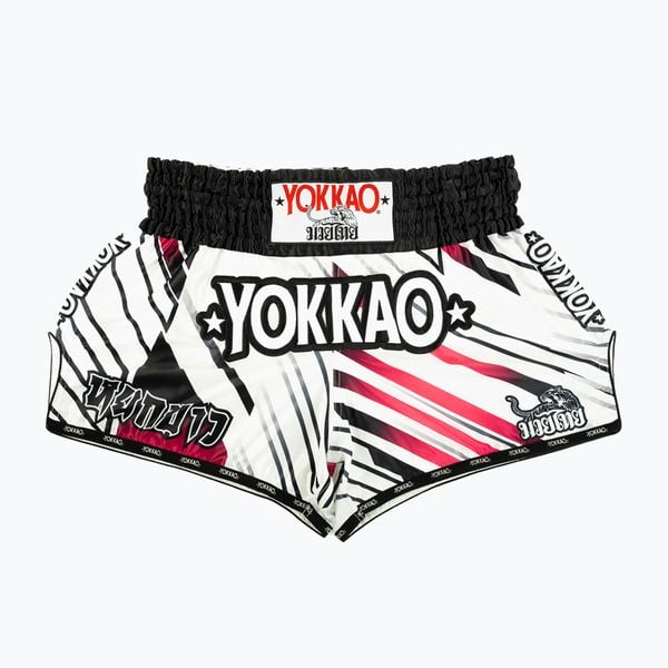 Spodenki treningowe męskie YOKKAO Power Muay Thai. Białe krótkie spodenki sportowe YOKKAO, m, bez wzorów, z materiału. Za 289.99 zł.