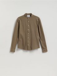 Koszula super slim z bawełny egipskiej - ciemnozielony. Zielone koszule Reserved, l, bez wzorów, z bawełny, bez kołnierzyka, bez ramiączek. Za 129.99 zł.