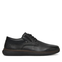 Półbuty Rieker. Czarne eleganckie półbuty Rieker, bez wzorów, bez obcasa, bez zapięcia. Za 389.99 zł.