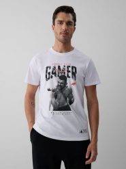 4F T-shirt regular z nadrukiem męski 4F | Mateusz Gamrot - biały L. Białe t-shirty 4F, l, z aplikacjami, z bawełny, bez kołnierzyka, bez ramiączek. Za 129.99 zł.