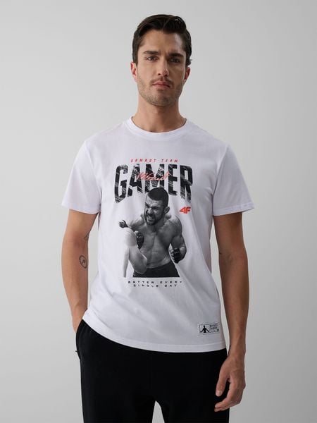 4F T-shirt regular z nadrukiem męski 4F | Mateusz Gamrot - biały L. Białe t-shirty 4F, l, z aplikacjami, z bawełny, bez kołnierzyka, bez ramiączek. Za 129.99 zł.