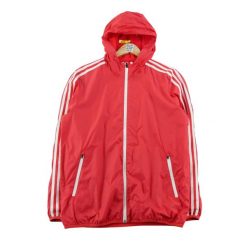 Second life - Kurtka przeciwwiatrowa męska 3-Stripes nylon czerwona - Stan dobry. Czerwone kurtki Adidas, l, bez wzorów, z materiału, bez kaptura. Za 143.46 zł.