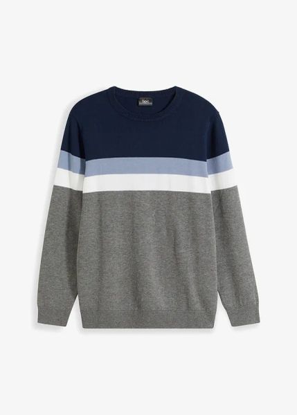 Cienki sweter z czystej bawełny. Niebieskie swetry nierozpinane bonprix, m, bez wzorów, z bawełny, bez kołnierzyka, bez ramiączek. Za 129.99 zł.
