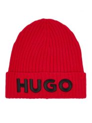 HUGO Czapka 50527804 Czerwony. Czerwone czapki zimowe Hugo, bez wzorów, z wełny. Za 319.99 zł.