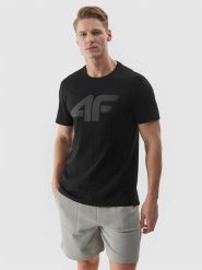 4F T-shirt regular z nadrukiem męski - czarny S. Czarne t-shirty 4F, m, bez wzorów, z bawełny, bez kołnierzyka, bez ramiączek. Za 59.99 zł.