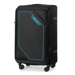 Duża walizka miękka L 26'' SOLIER SOFTFLEX 2240 czarno-zielona. Czarne walizki bez wzorów, z materiału, duże. Za 199.00 zł.