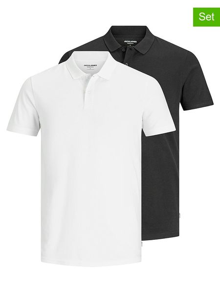 Jack & Jones Koszulki polo (2 szt.) "Jjebasic" w kolorze biało-czarnym rozmiar: S. Białe koszulki polo Jack & Jones, s, bez wzorów, z bawełny, bez kołnierzyka, bez ramiączek. Za 96.14 zł.