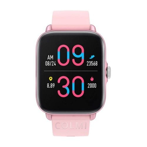 Smartwatch Colmi P28 Plus (Różowy). Czerwone smartbandy Colmi, bez wzorów. Za 89.00 zł.