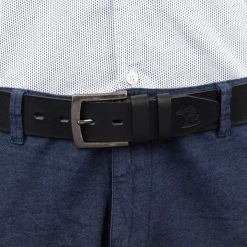 Skórzany licowy pasek męski czarny szeroki premium Beltimore E14 : Kolory - czarny, Rozmiar pasków - r.110-125 cm. Czarne paski bez wzorów. Za 54.99 zł.