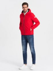 Męska kurtka z polarowym środkiem SOFTSHELL- czerwony V6 OM-JANP-0137 - XL. Czerwone kurtki Ombre Clothing, l, bez wzorów, z elastanu, bez kaptura. Za 173.99 zł.