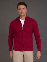 SIR RAYMOND TAILOR Kardigan "Pekin" w kolorze bordowym rozmiar: S. Czerwone swetry rozpinane Sir Raymond Tailor, s, bez wzorów, z bawełny, bez kołnierzyka, bez ramiączek. Za 210.95 zł.