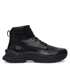 Trzewiki CAT Footwear. Czarne botki sznurowane CAT Footwear, bez wzorów, bez obcasa, bez zapięcia. Za 619.99 zł.