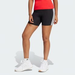 Szorty Essentials 3-Stripes High Waisted Biker. Białe krótkie spodenki sportowe Adidas, l, bez wzorów, z bawełny. Za 109.00 zł.