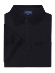 Czarna męska bawełniana koszulka polo - KP30. Czarne koszulki polo m, bez wzorów, z bawełny, bez kołnierzyka, bez ramiączek. W wyprzedaży za 148.50 zł.